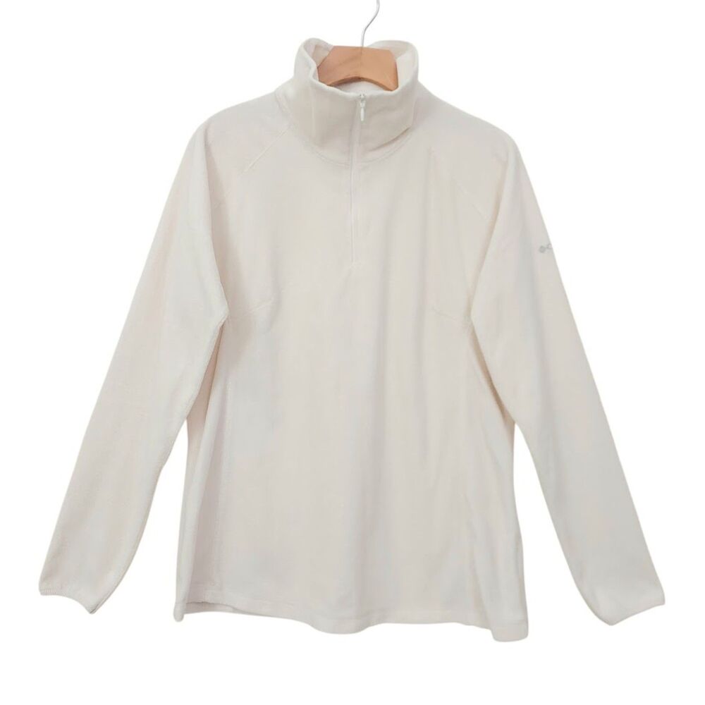 Columbia Fleece Jacket Womens XL Beige 1/4 Zipper Mock Neck Zip Cozy Outdoor